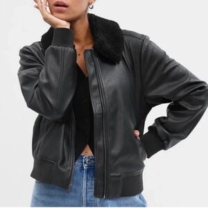 GAP Vegan Leather Jacket with Sherpa Collar
